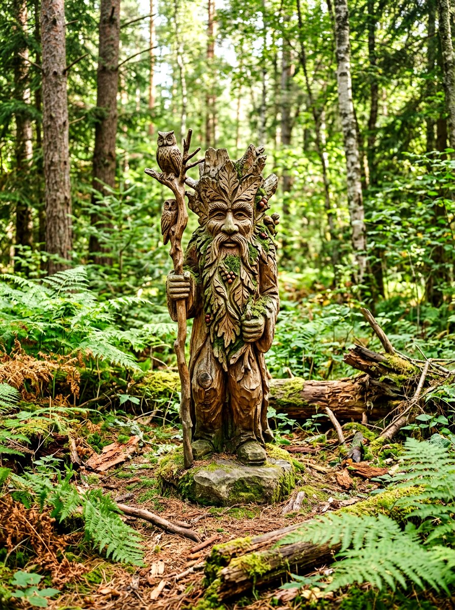 Hand Carved Wood Statue - 30 garden statue ideas