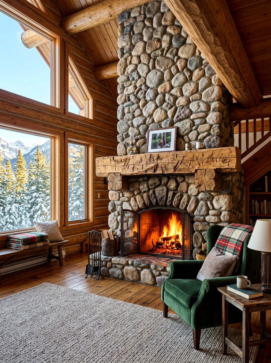 Hand Hewn Beam - 30 wood mantel beam ideas