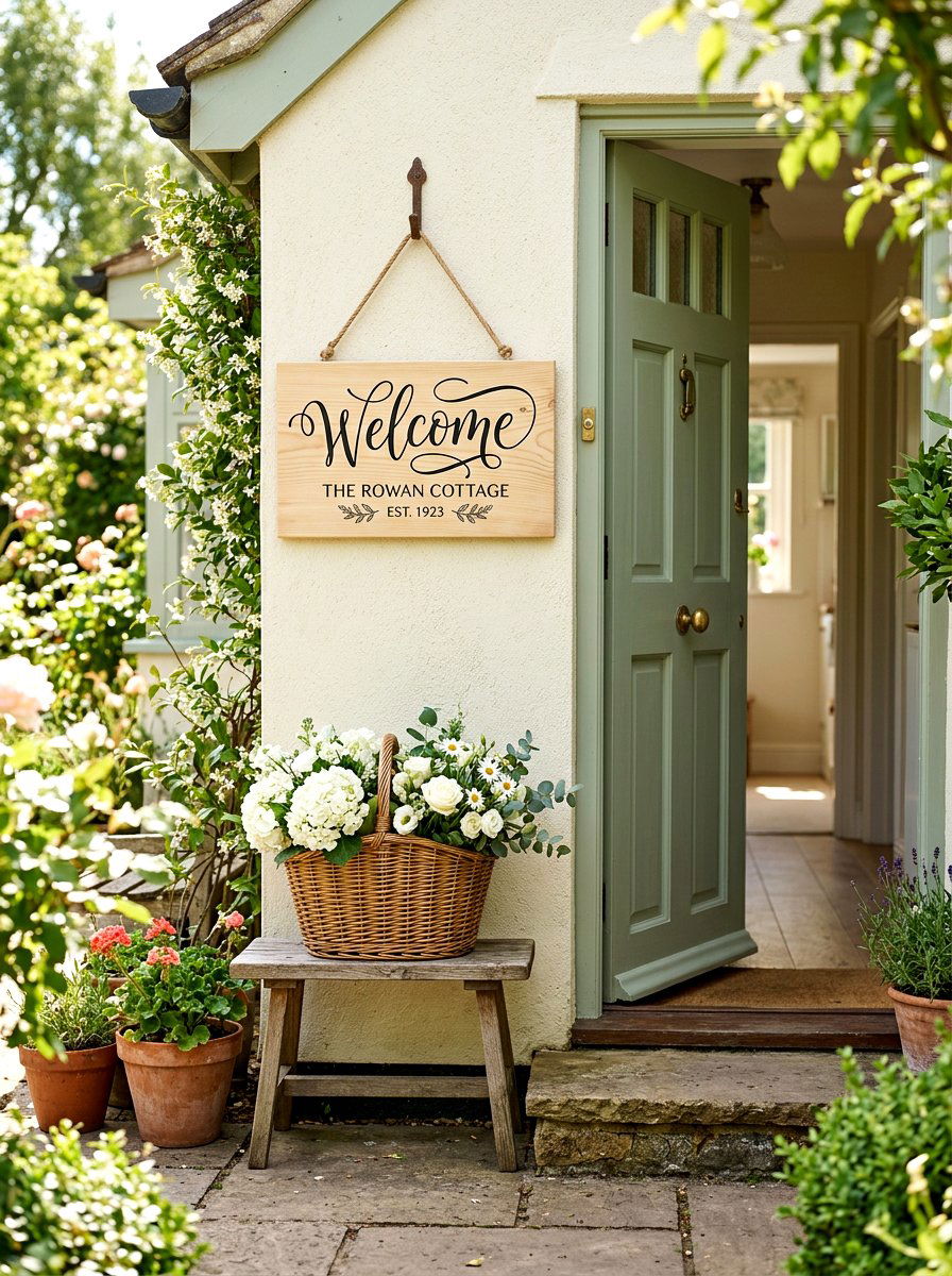 Hand Lettered Welcome Sign - 30 porch welcome sign ideas