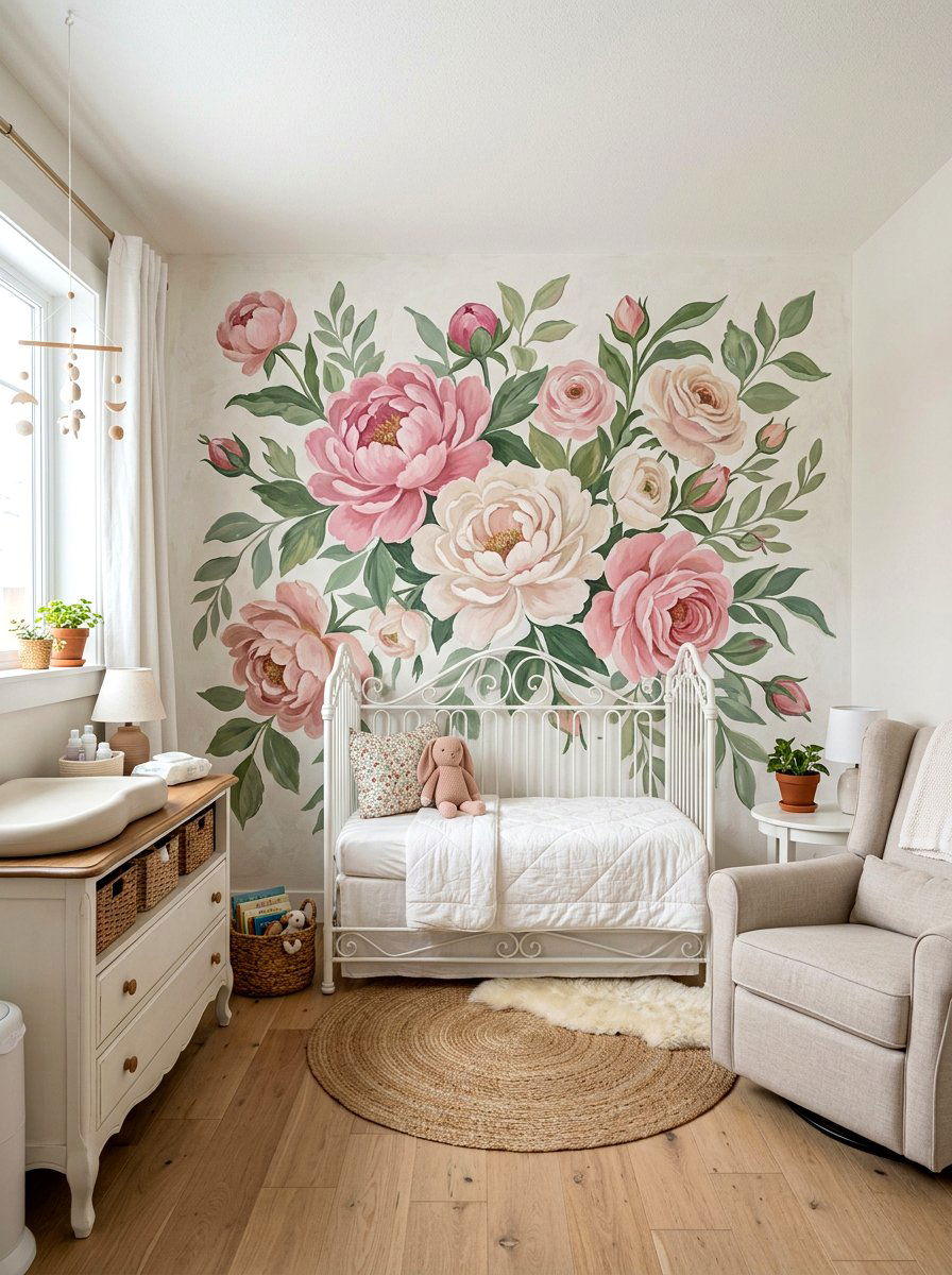 Hand Painted Floral Mural Nursery - 30 French nursery decor ideas