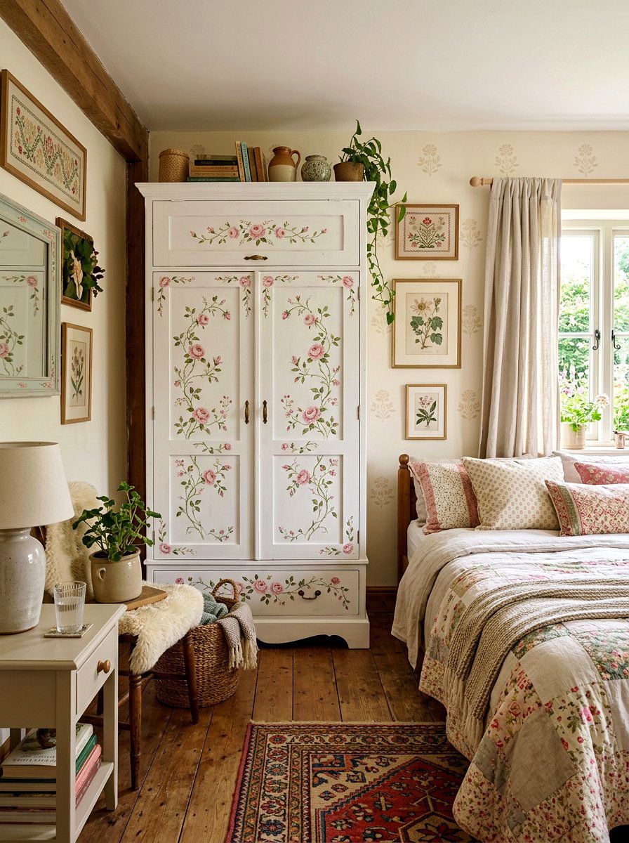 Hand Painted Rose Wardrobe - 30 rose print bedroom ideas