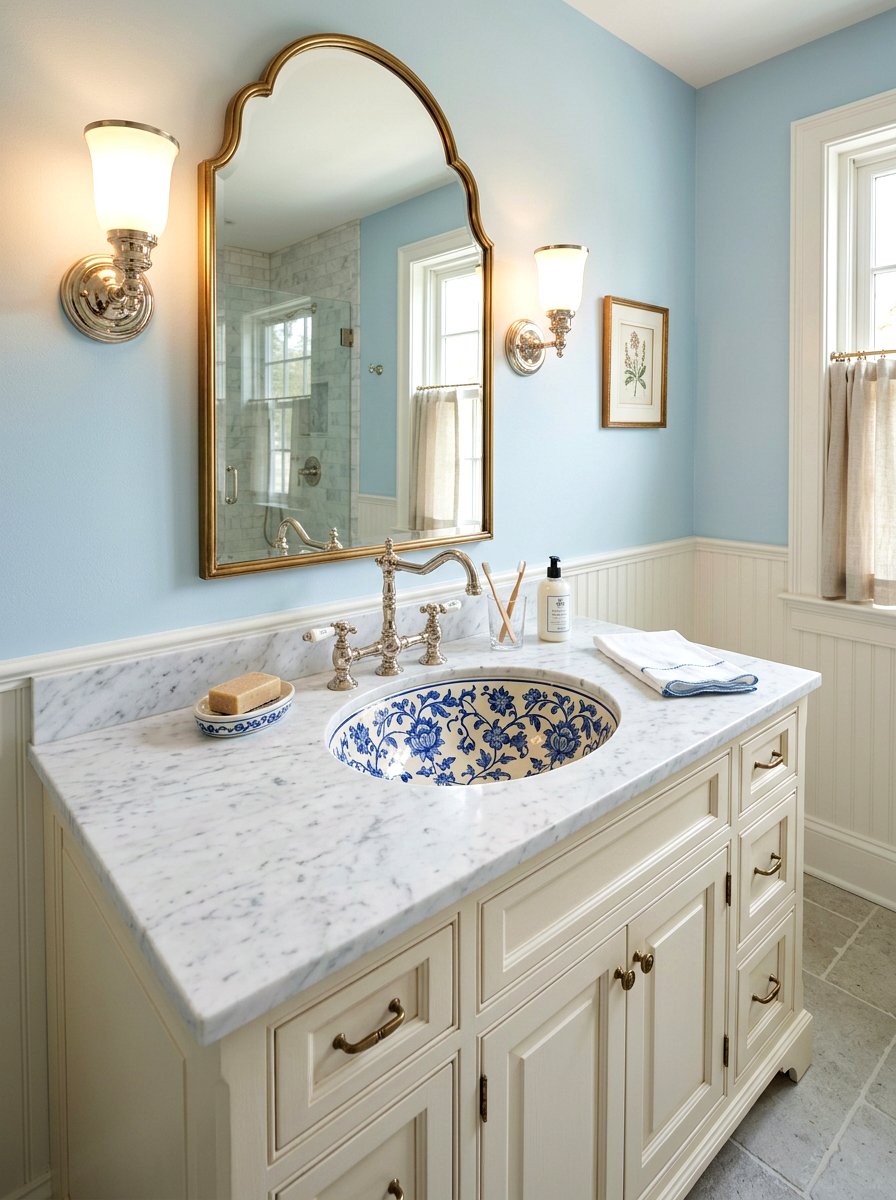 Hand Painted Sink - 30 vintage floral bathroom ideas