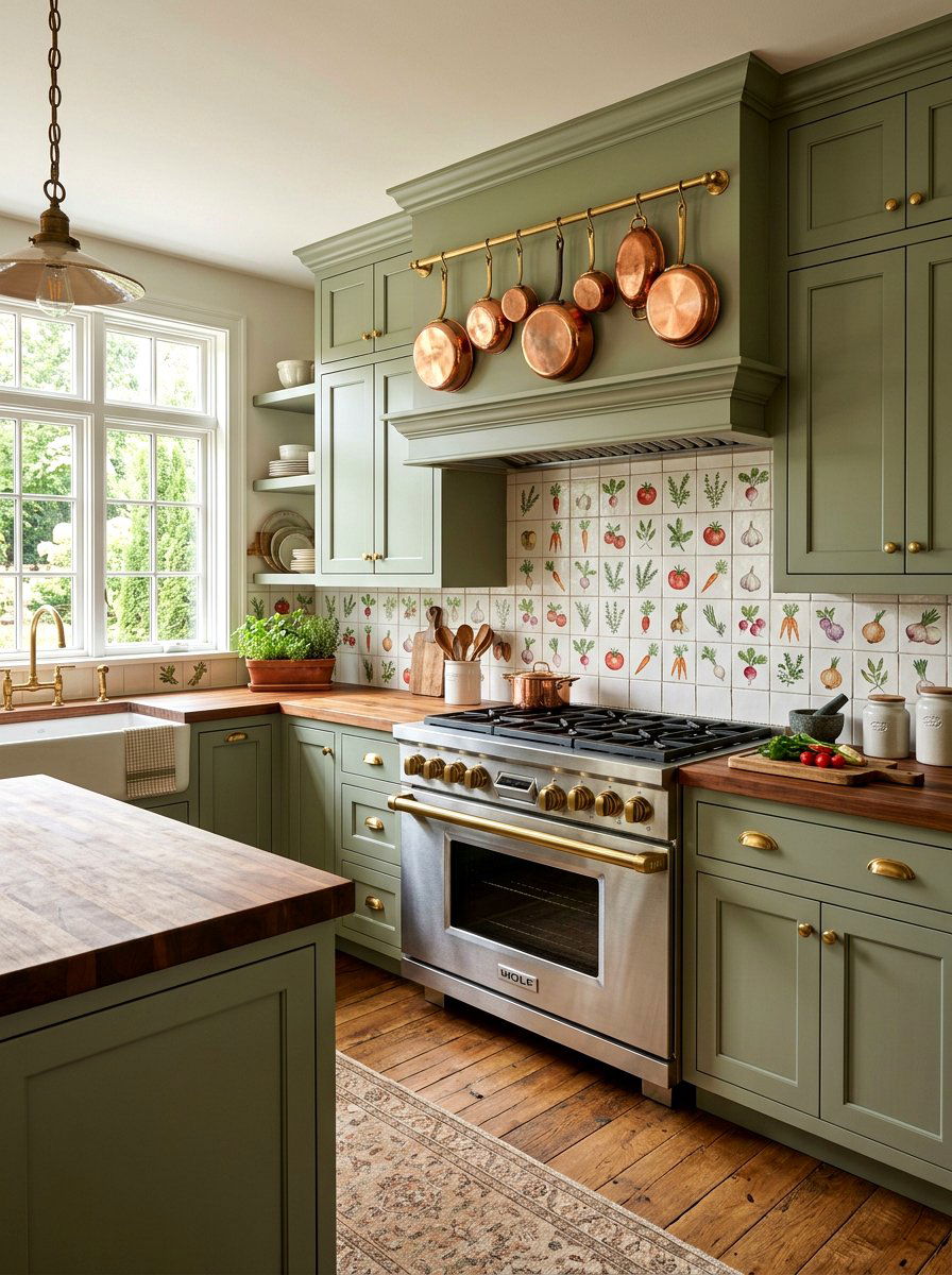 Hand Painted Tile Backsplash - 30 cabbagecore kitchen ideas