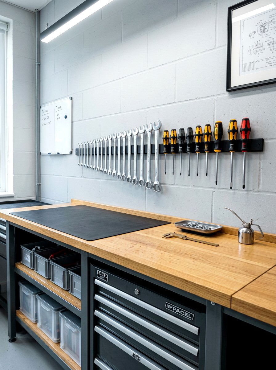 Hand Tool Organization With Magnetic Strips - 30 garage organization for small spaces ideas