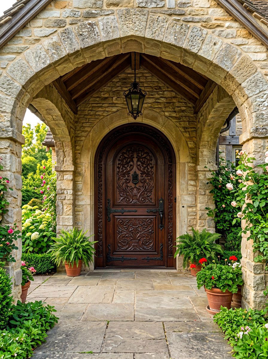 Hand carved arched front door - 30 arched front door ideas