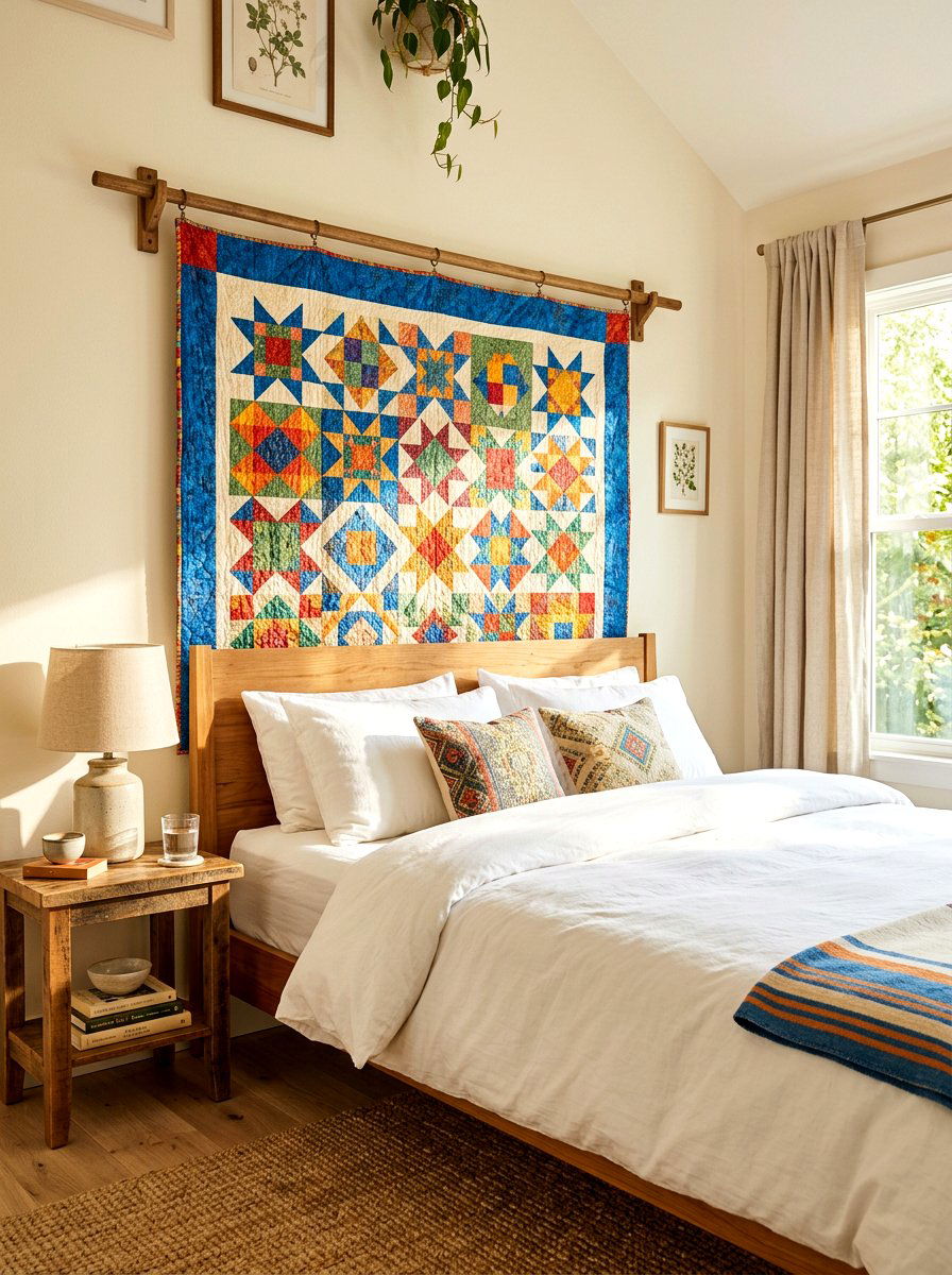 Hand me down quilt wall hanging - 30 heirloom decor ideas