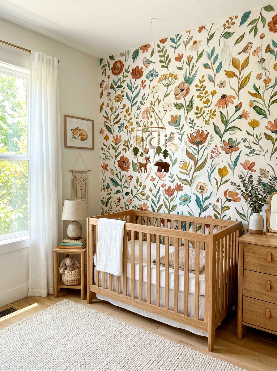 Hand painted floral nursery wallpaper - 30 floral nursery wallpaper ideas
