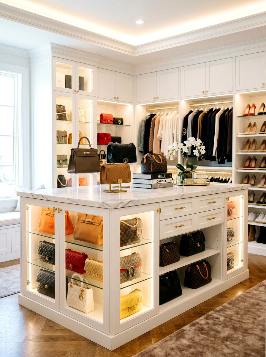 Handbag Display Closet Island - 30 closet island storage ideas