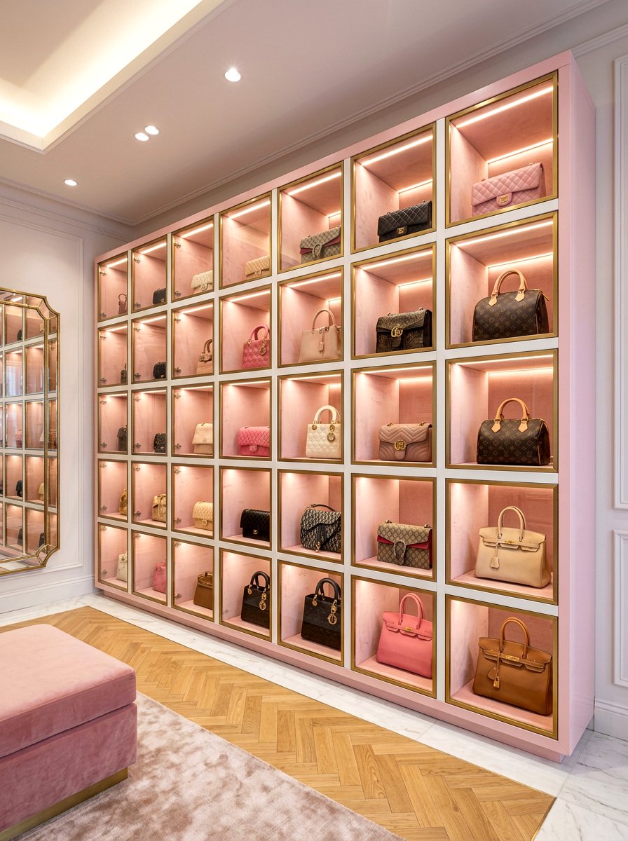 Handbag Display Cubby Storage - 30 organizing a walk in closet ideas