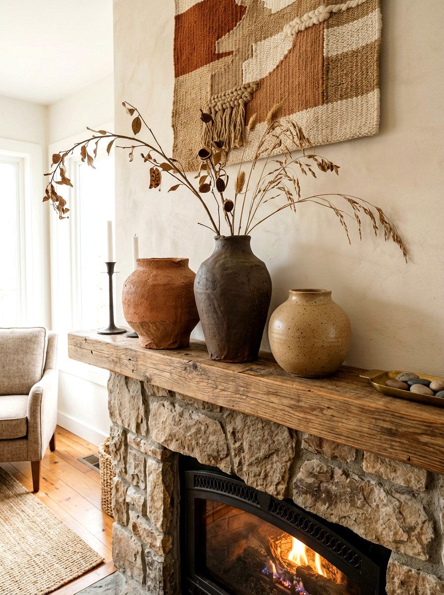 Handcrafted Pottery Vase - 30 vintage mantel styling ideas