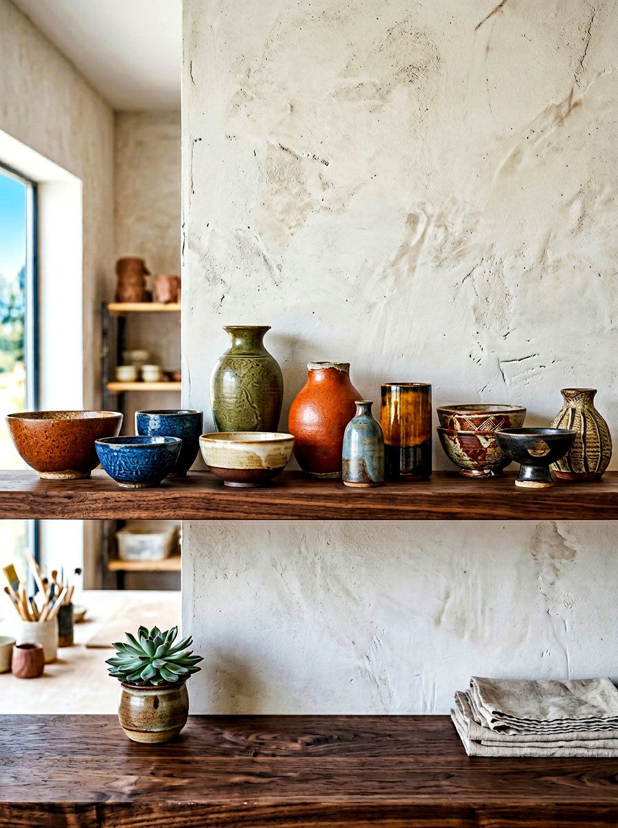 Handcrafted pottery display - 30 earthy entryway ideas