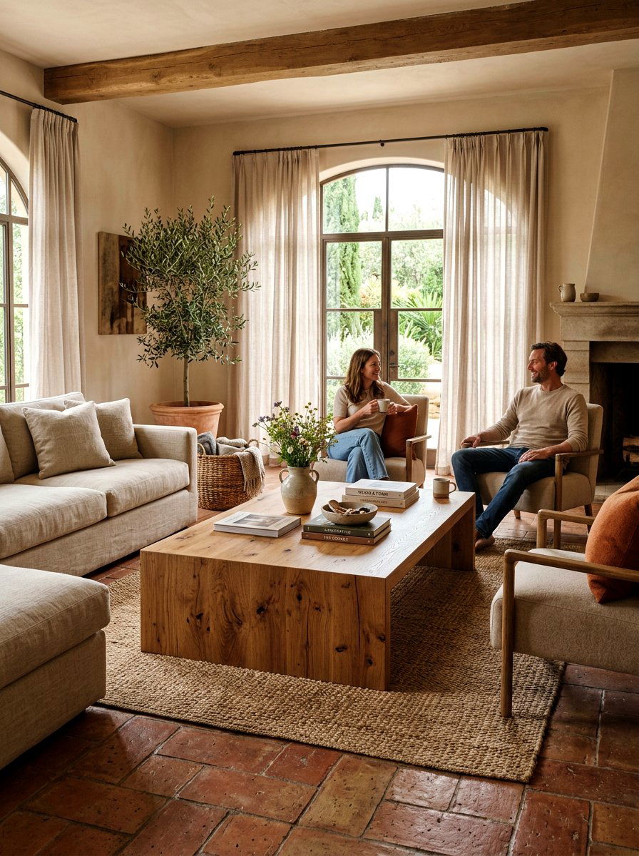 Handcrafted wood coffee table lounge - 30 warm Mediterranean lounge ideas