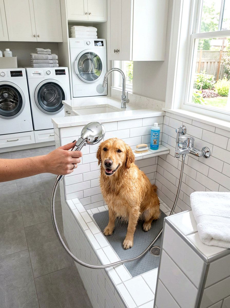 Handheld shower head - 30 pet laundry room ideas
