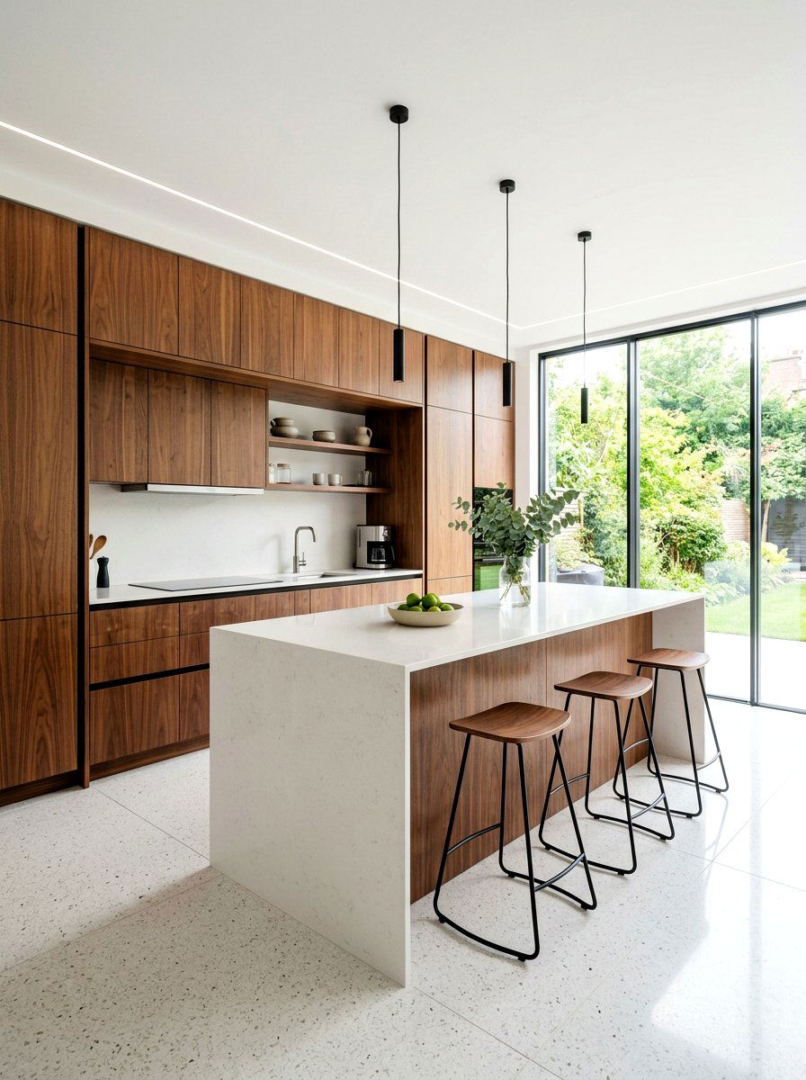 Handleless Wood Kitchen - 30 warm wood cabinet kitchen ideas