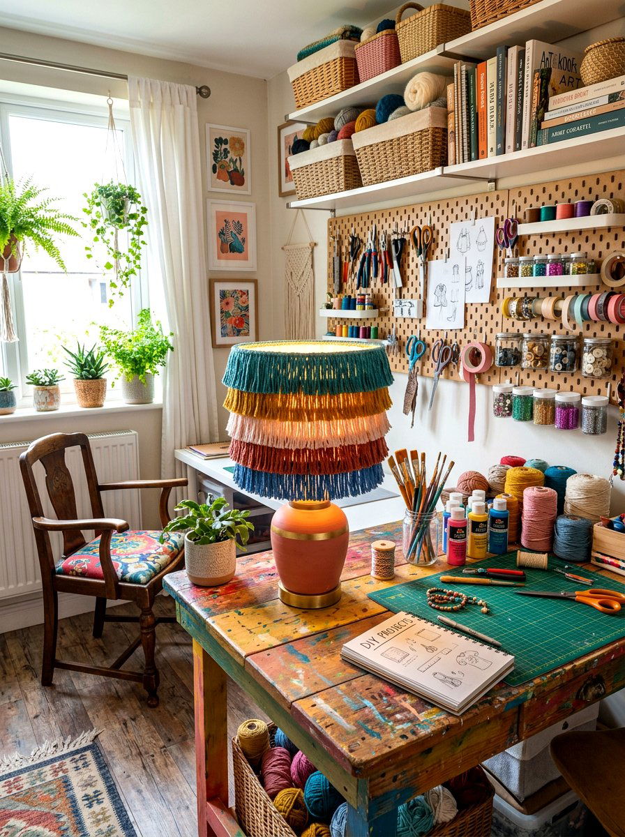 Handmade DIY fringe lamp - 30 fringed lamp shade ideas