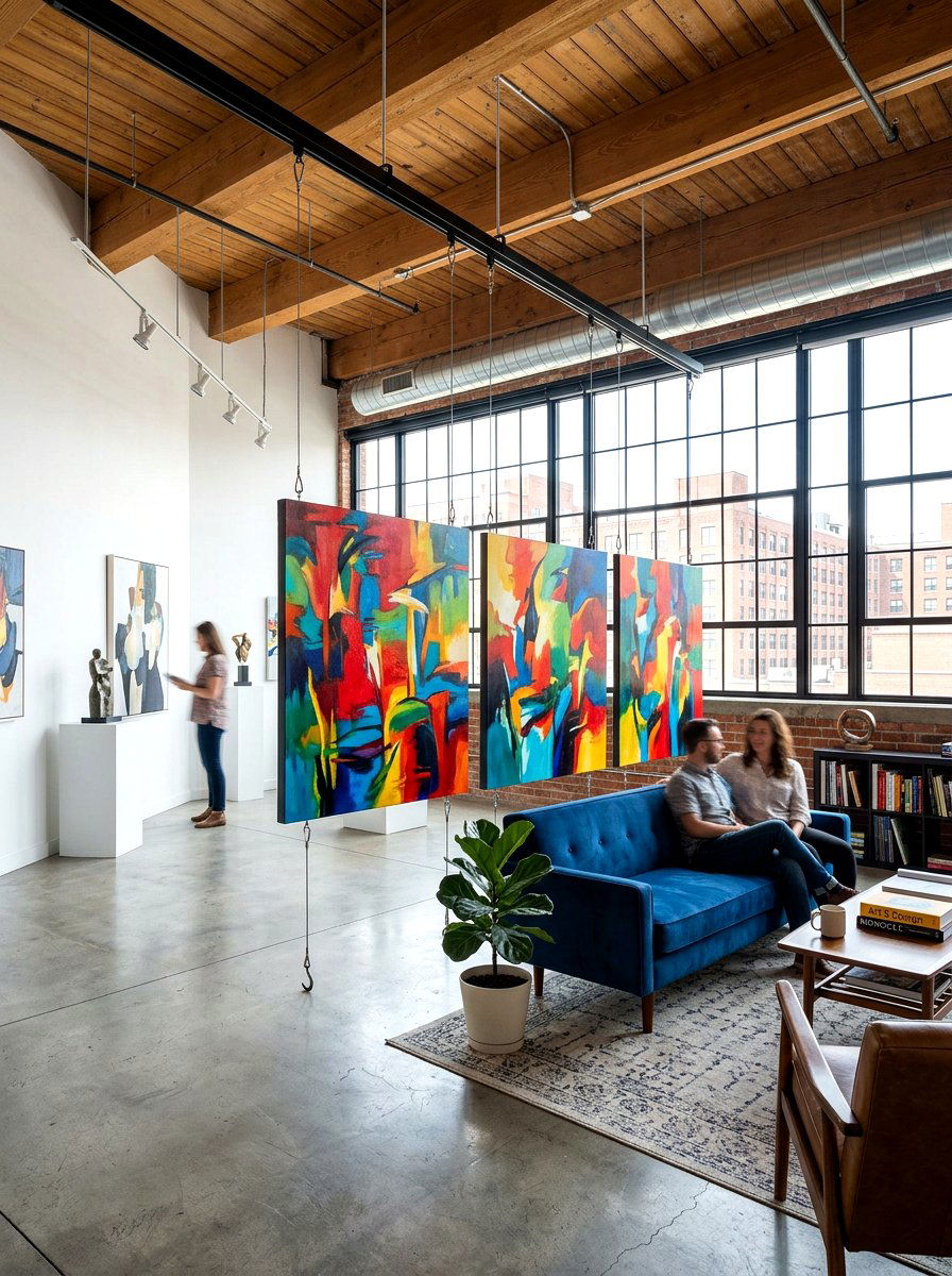 Hanging Art Room Partition - 30 partial wall room divider ideas