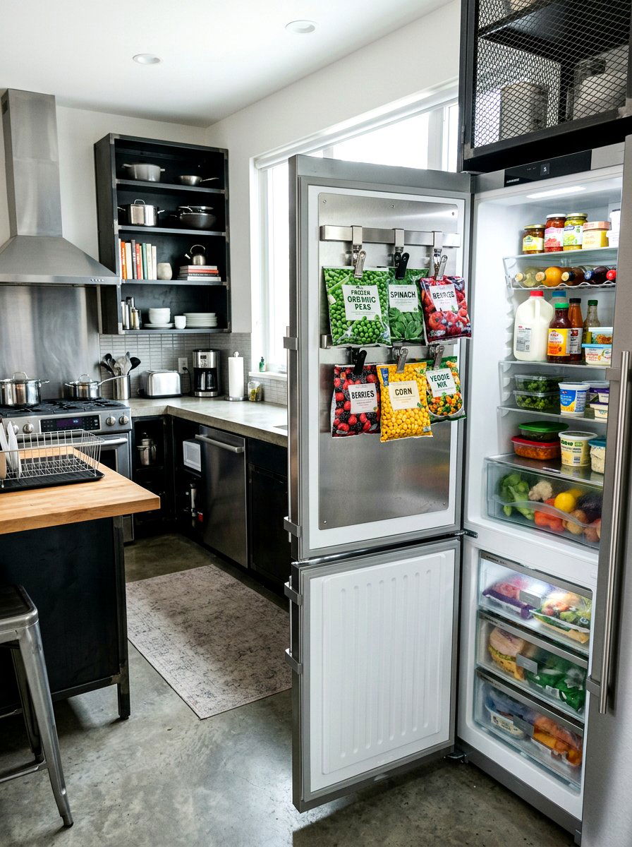 Hanging Bag Clips - 30 fridge organization ideas