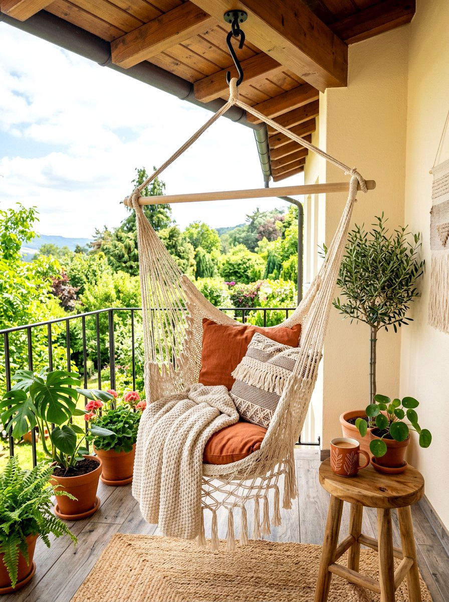 Hanging Balcony Chair - 30 tiny balcony seating ideas