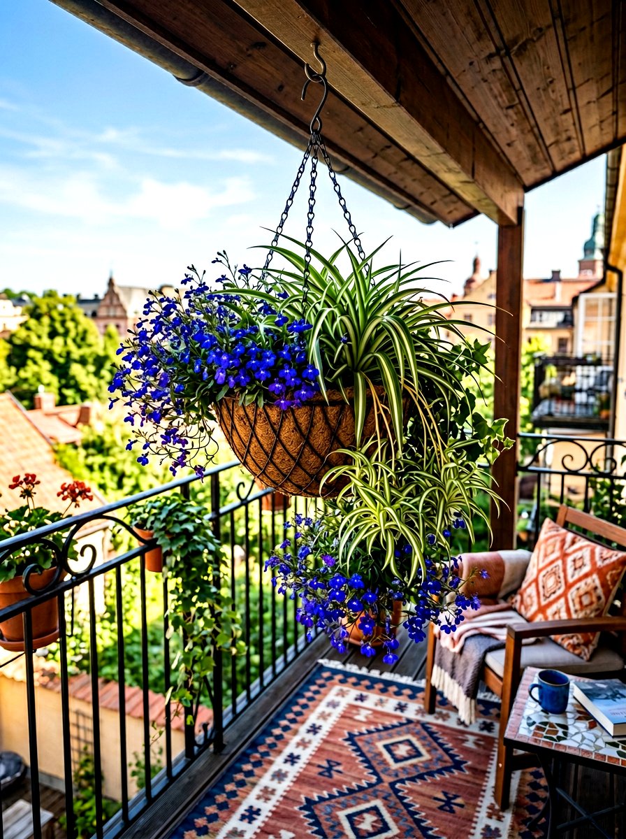 Hanging Basket Arrangement - 30 small apartment balcony garden ideas