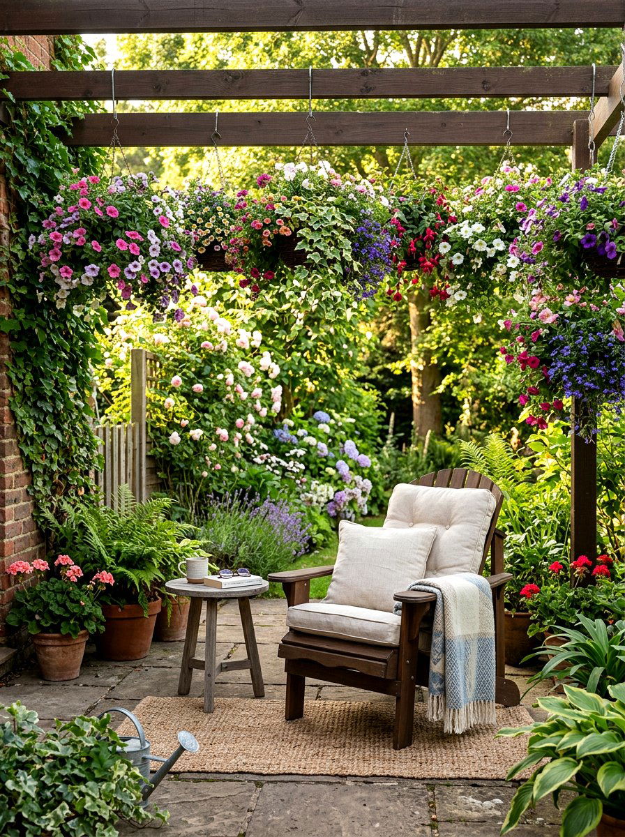 Hanging Basket Barrier - 30 patio privacy ideas