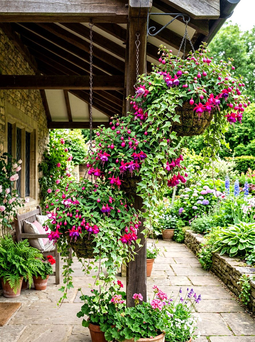 Hanging Basket Cluster - 30 small flower bed ideas