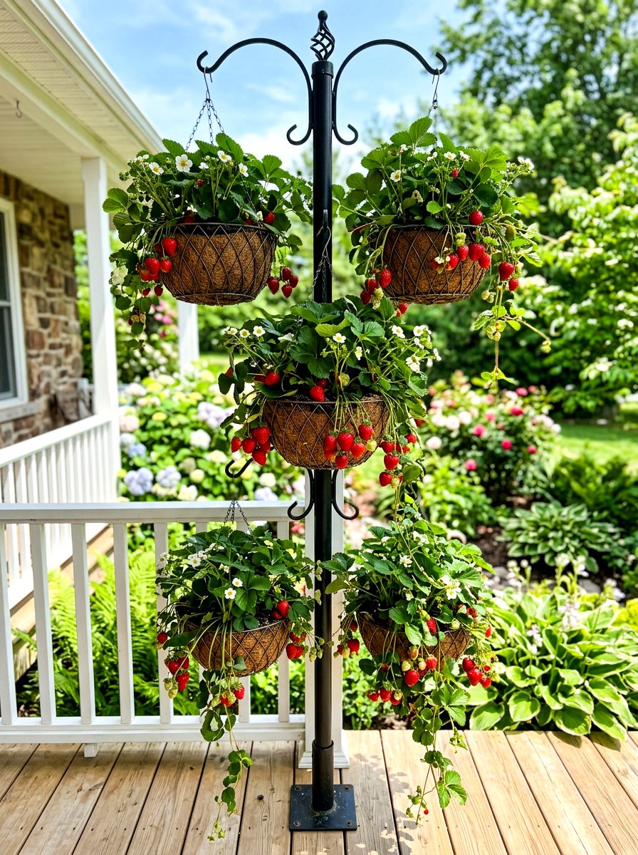 Hanging Basket Column - 30 vertical strawberry garden ideas