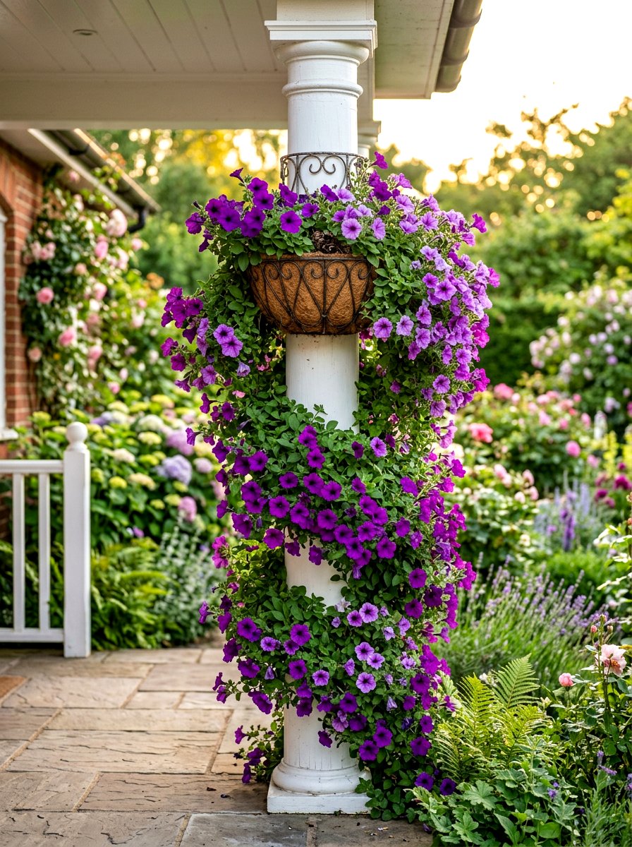 Hanging Basket Column Wrap - 30 porch column planter ideas