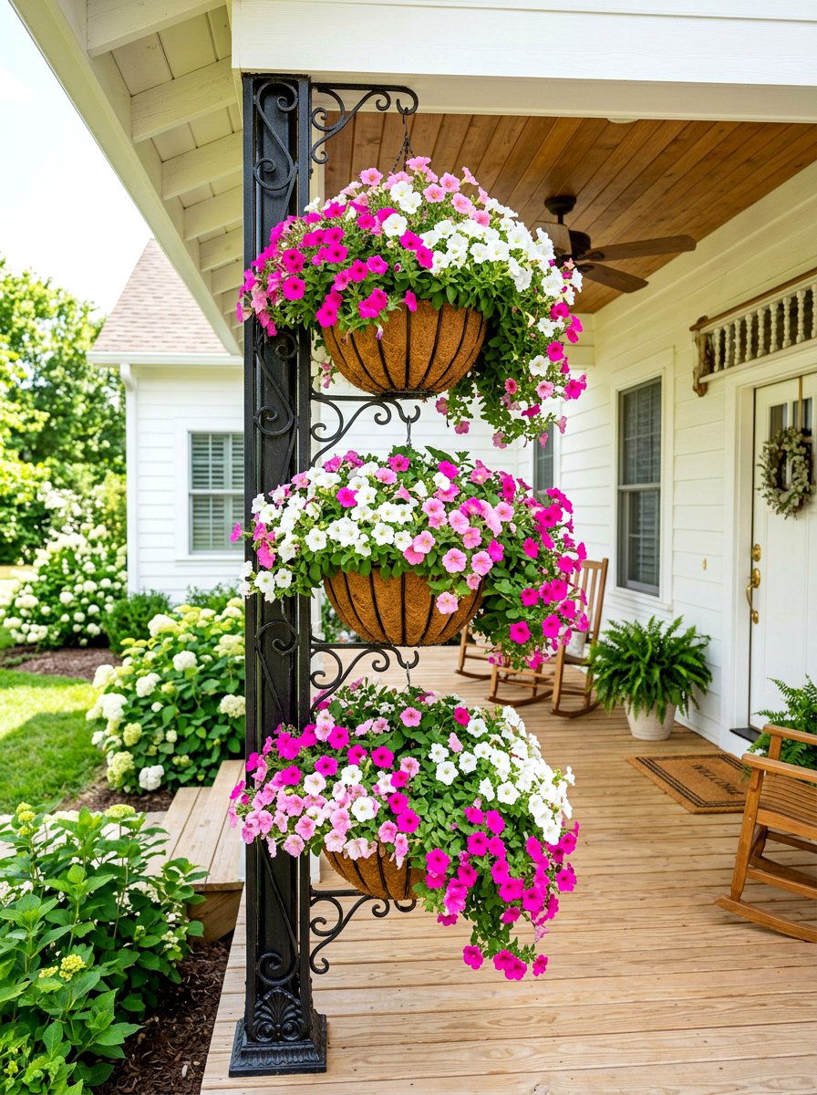Hanging Basket Column - 30 budget vertical garden ideas