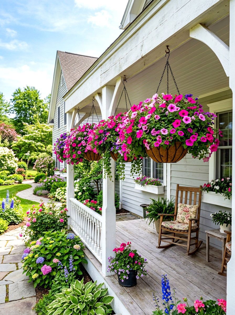 Hanging Basket Display - 30 patio garden ideas