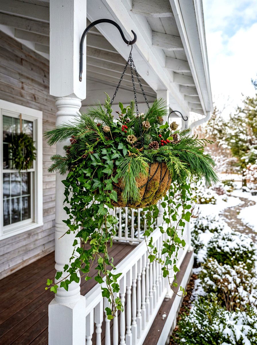 Hanging Basket Winter Vines - 30 winter porch planter ideas