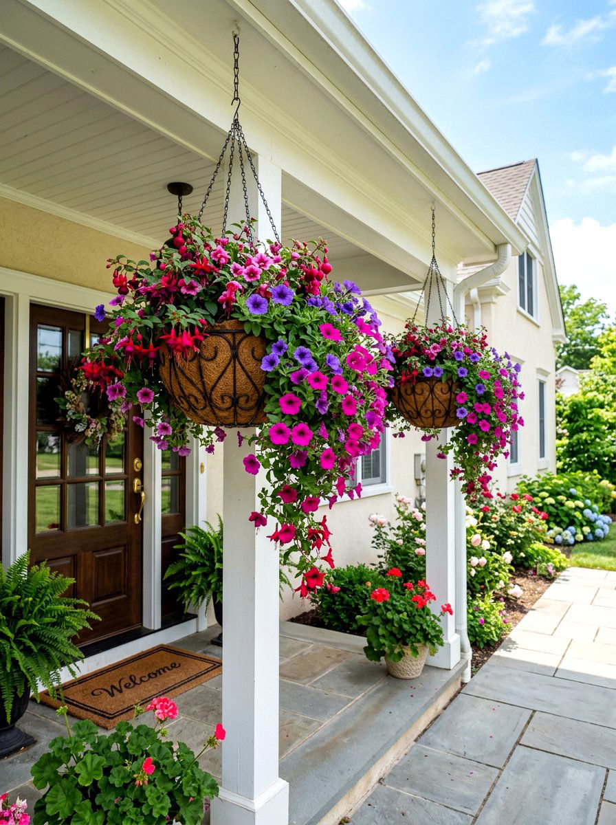 Hanging Baskets For Front Stoop - 30 front stoop garden ideas