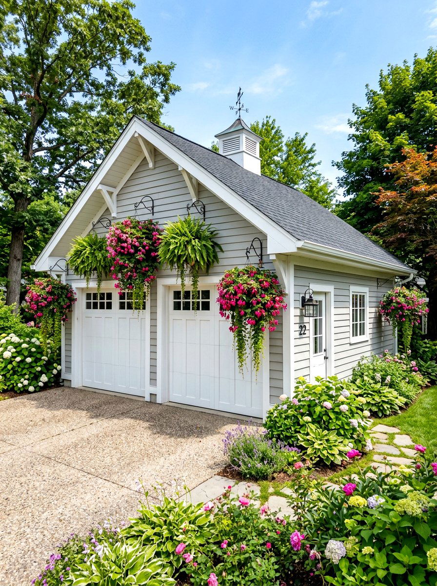Hanging Baskets For Garage - 30 detached garage curb appeal ideas