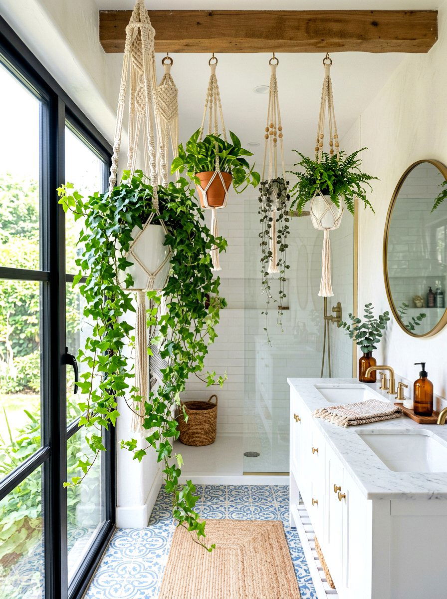 Hanging Bathroom Plant - 30 boho bathroom ideas