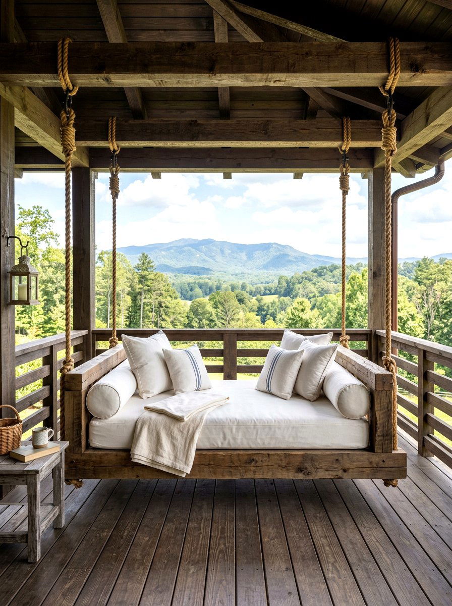 Hanging Bed With Rope - 30 farmhouse porch swing ideas