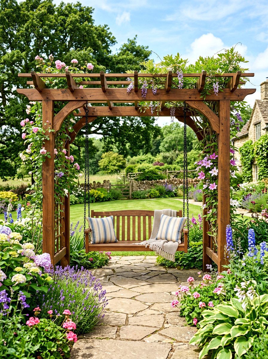 Hanging Bench Pergola - 30 pergola with swings ideas