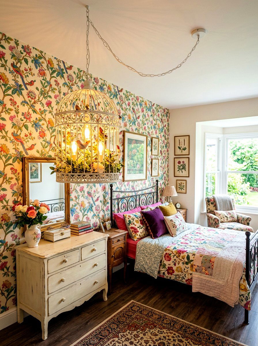 Hanging Birdcage Lamp - 30 storybook bedroom ideas