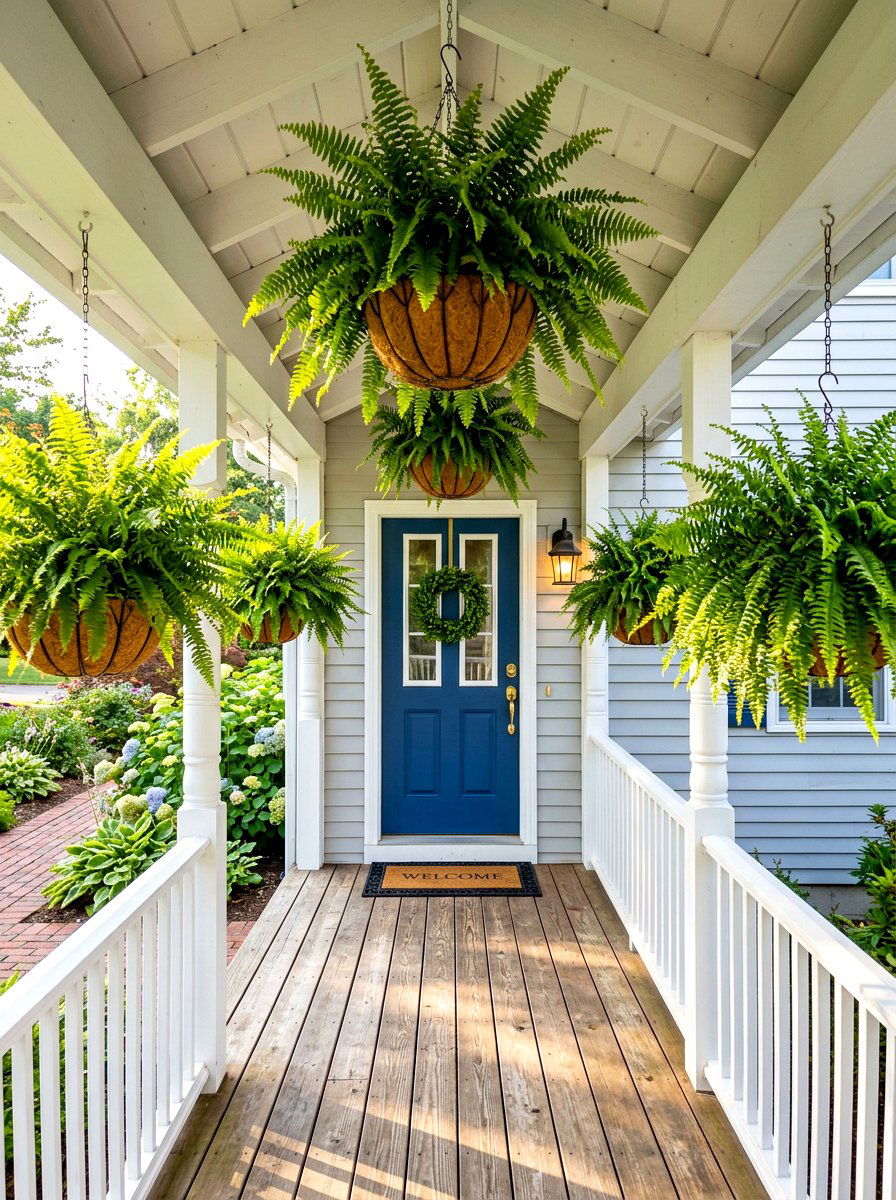 Hanging Boston Ferns - 30 fern filled front porch ideas