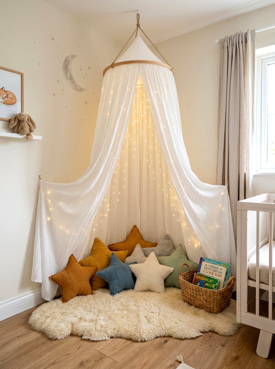 Hanging Canopy Corner - 30 nursery reading nook ideas