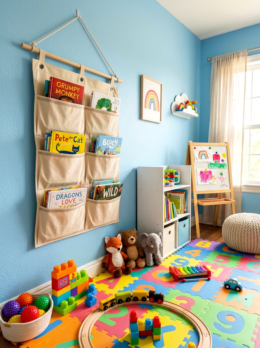 Hanging Canvas Magazine Organizer - 30 magazine rack decor ideas