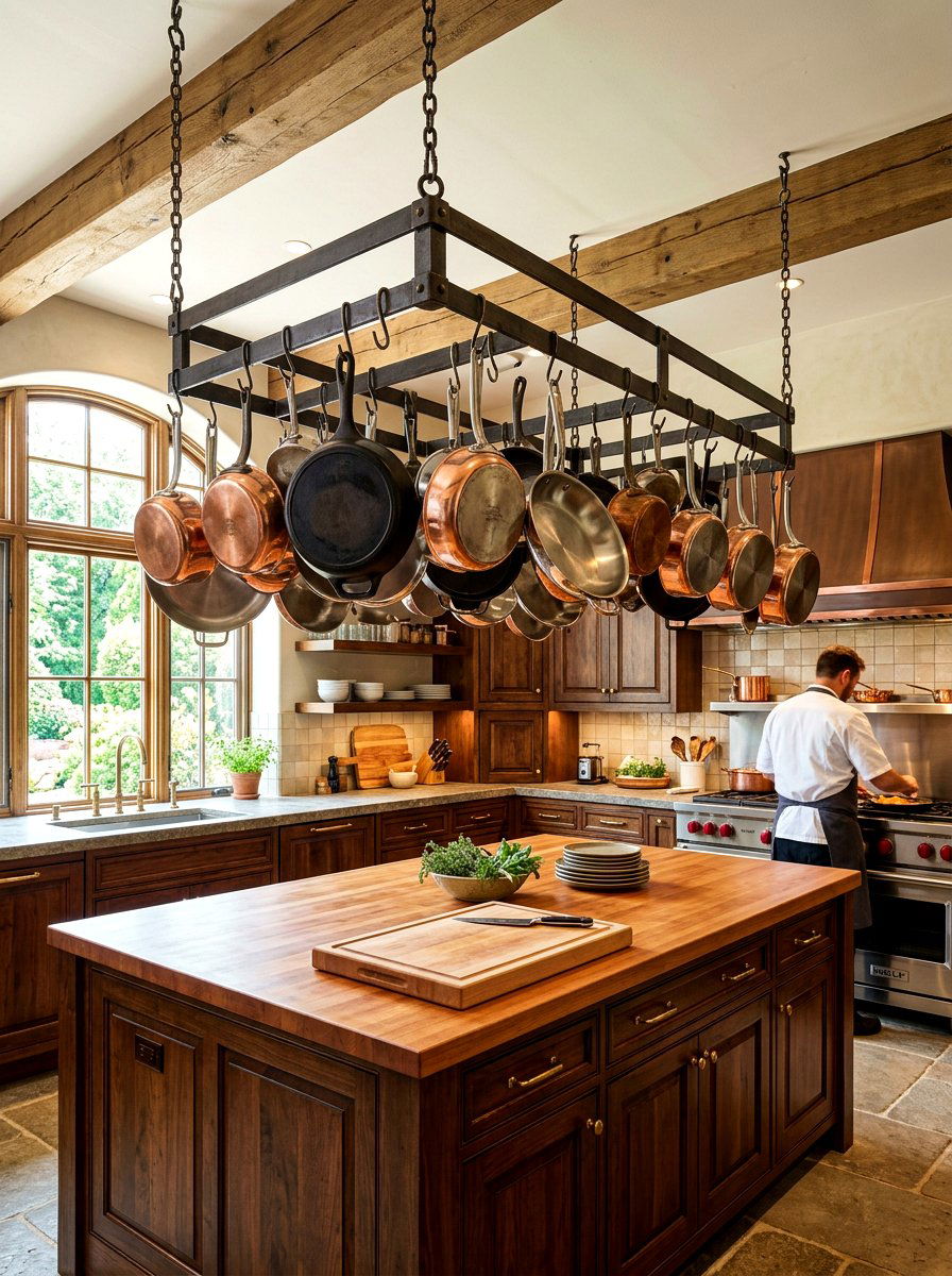Hanging Ceiling Pot Shelf - 30 heritage kitchen shelf ideas