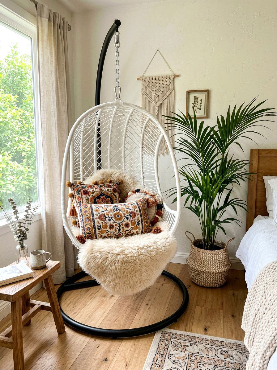Hanging Chair - 30 guest room reading corner ideas