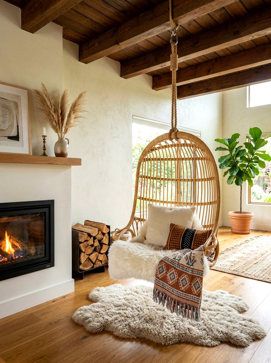 Hanging Chair Fireplace Spot - 30 fireplace reading nook ideas