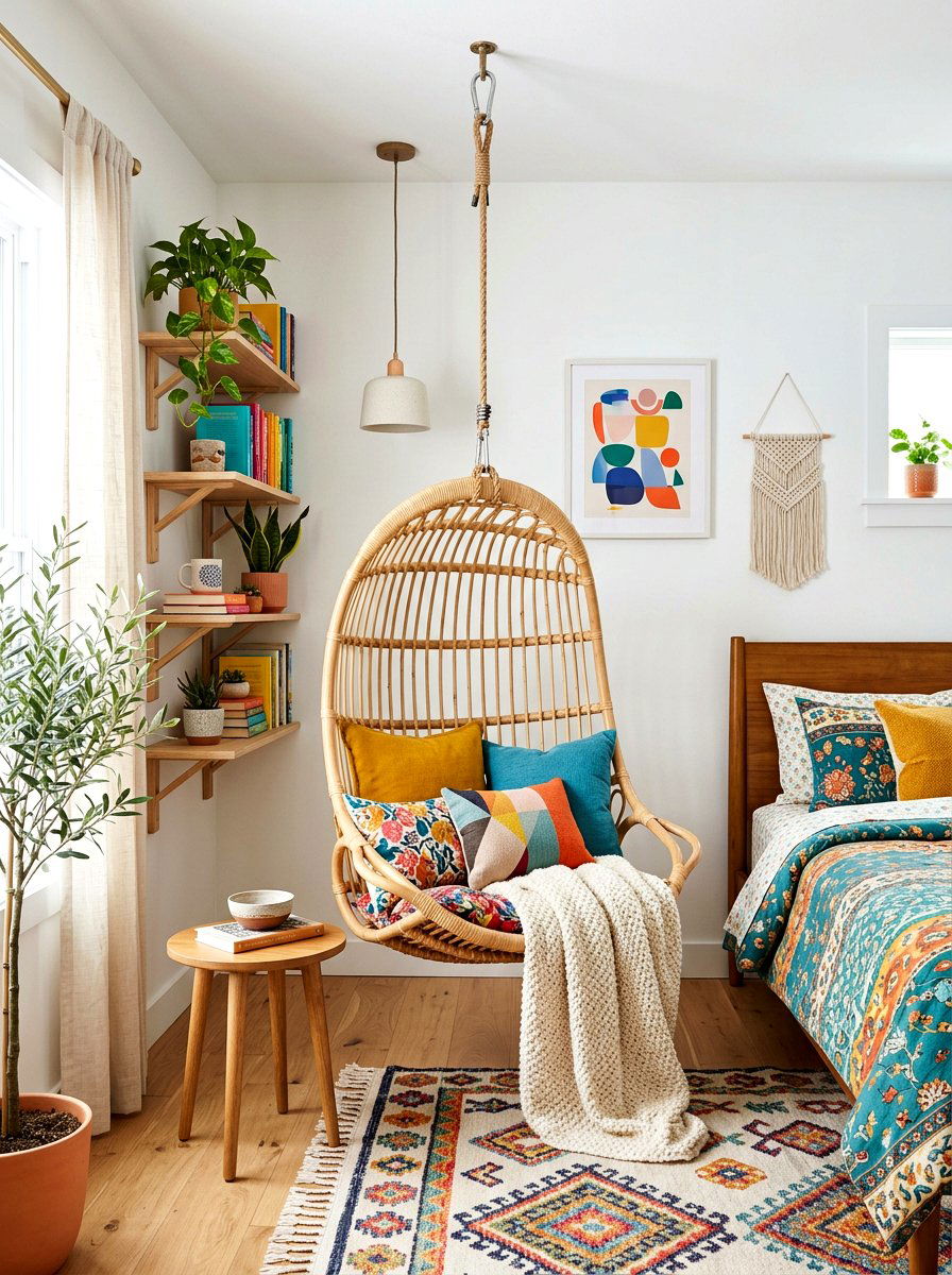 Hanging Chair Nook - 30 library kids room ideas