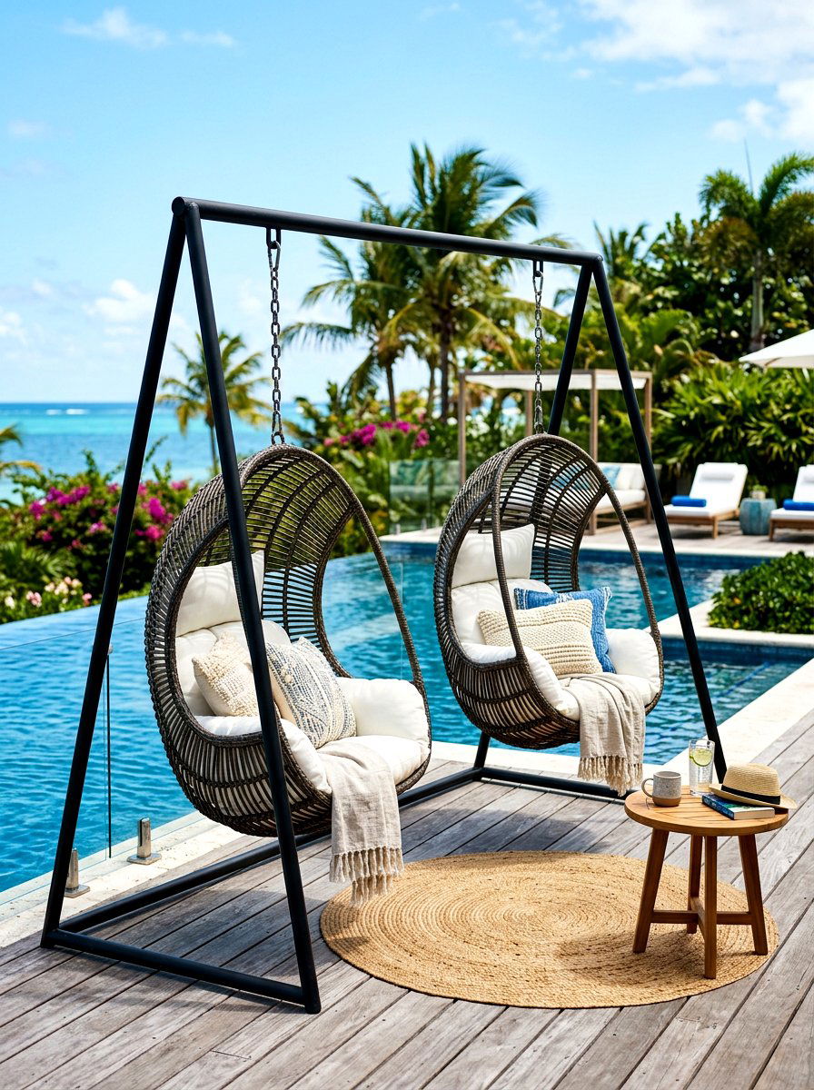 Hanging Chair Poolside Setup - 30 pool lounge patio ideas