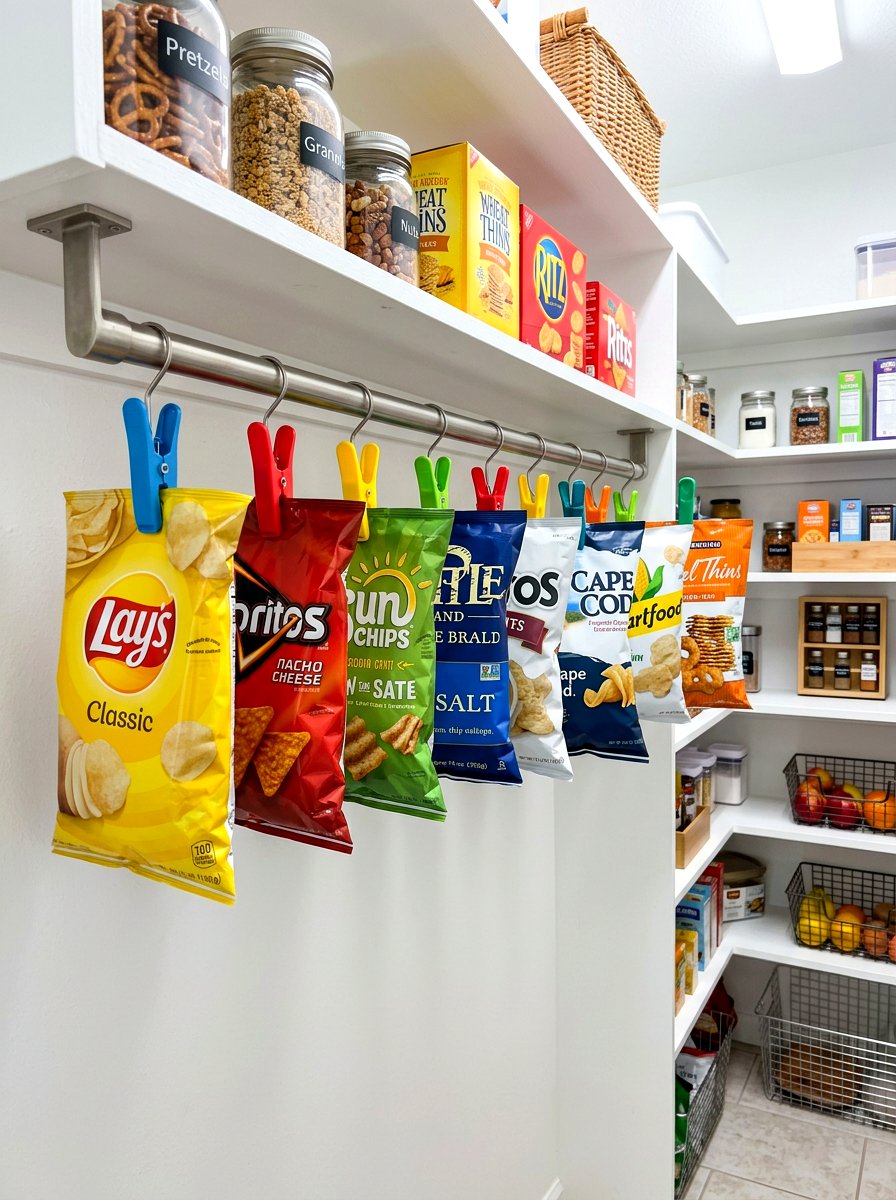 Hanging Chip Clip - 30 snack pantry ideas