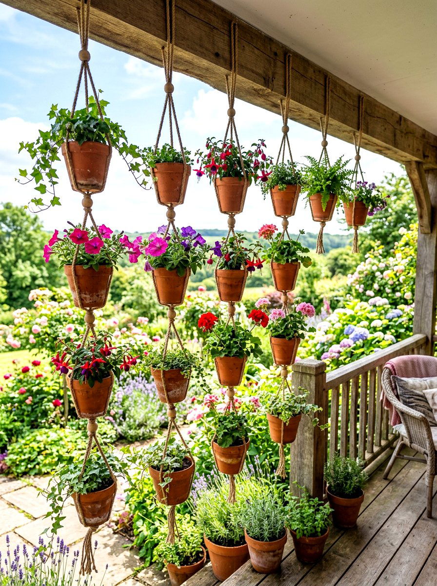 Hanging Clay Pot Garden - 30 rustic herb garden ideas