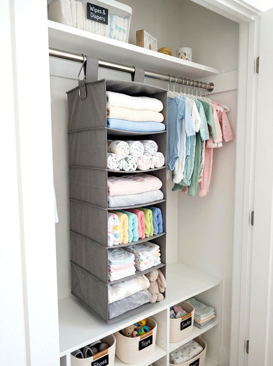 Hanging Closet Organizer - 30 nursery storage ideas