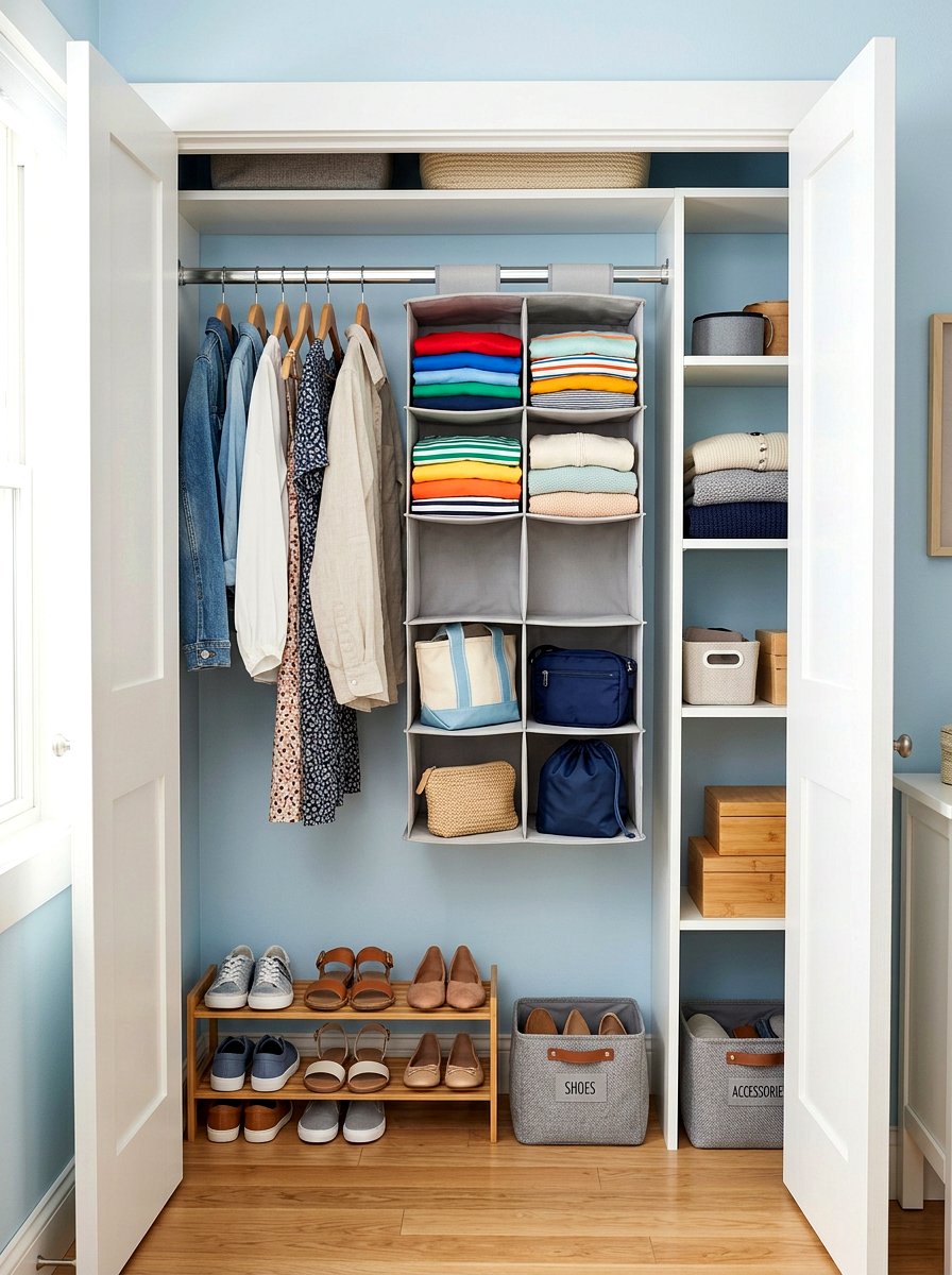 Hanging Closet Organizer - 30 apartment organization reset ideas