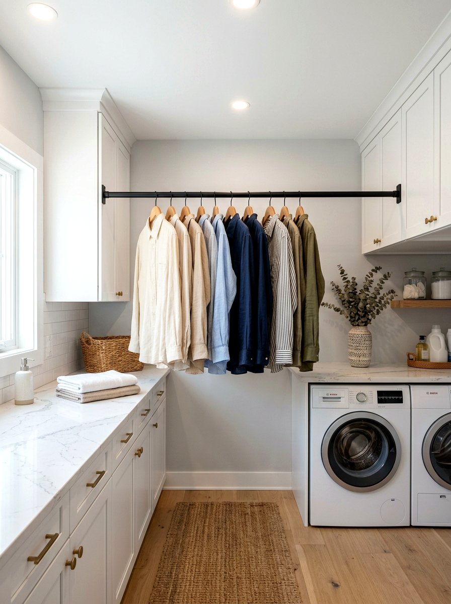Hanging Clothes Rod - 30 laundry room organization ideas