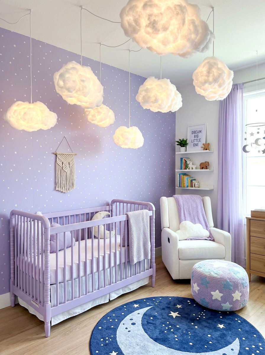 Hanging Cloud Nursery Lights - 30 celestial nursery ideas